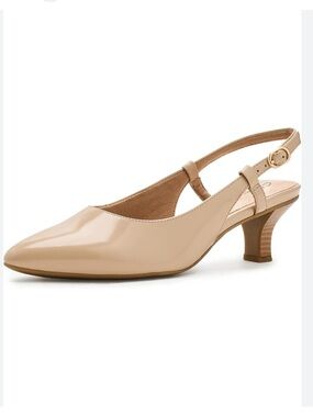 Trotters Classic Slingback Pointed-Toe Kitten Heel - Nude Beige NEW